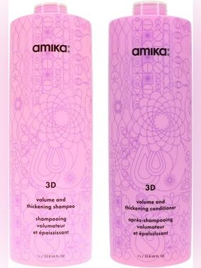 AMIKA BUNDLE of 3D VOLUME+THICKENING SHAMPOO+CONDITIONER JUMBO PRO Sz33.8 Oz NEW